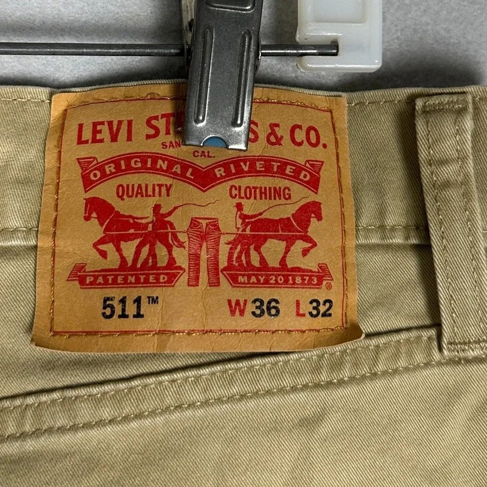 Levis 511 Jeans Mens 36X32 Tan Slim Fit All Seasons Tech Straight Leg Stretch